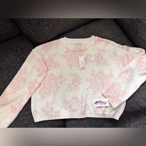 Floral Pink and Cream cropped Sweater
